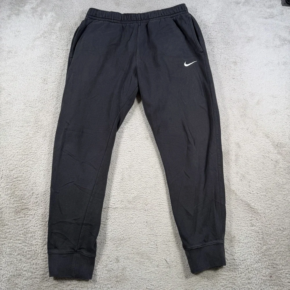 Nike Sweatpants Mens Medium Black Fleece Swoosh Drawstring Gym Joggers Active